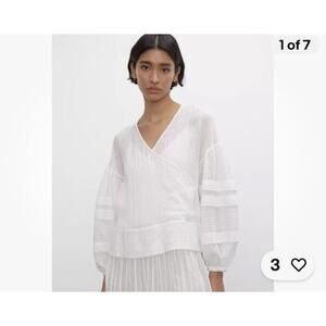 Club Monaco Lightweight Wrap Blouse Top Puff Sleeve Solid White Size XS NWOT